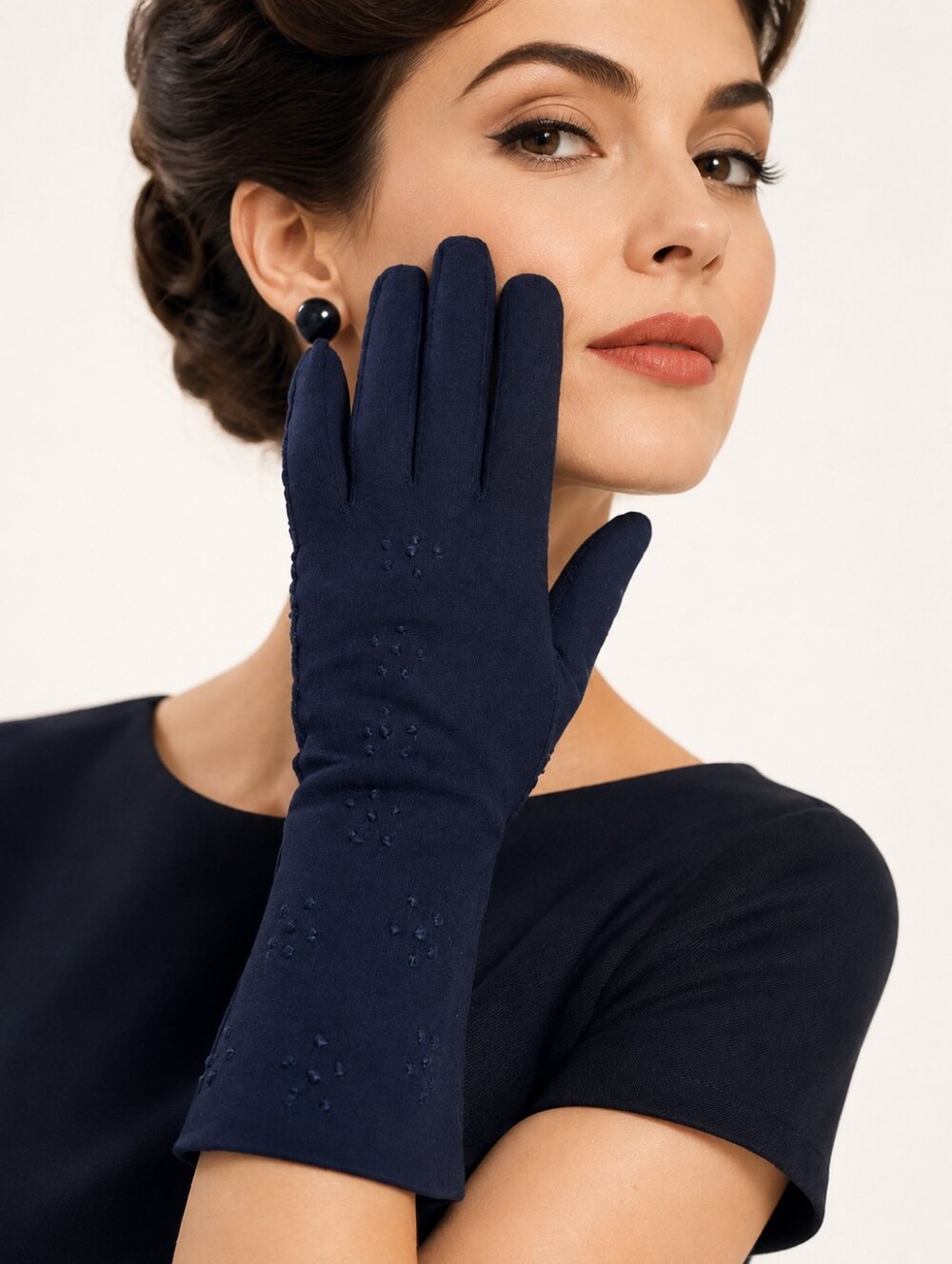 Vintage Shalimar Navy Blue Beaded Dress Gloves Made in USA Size 7